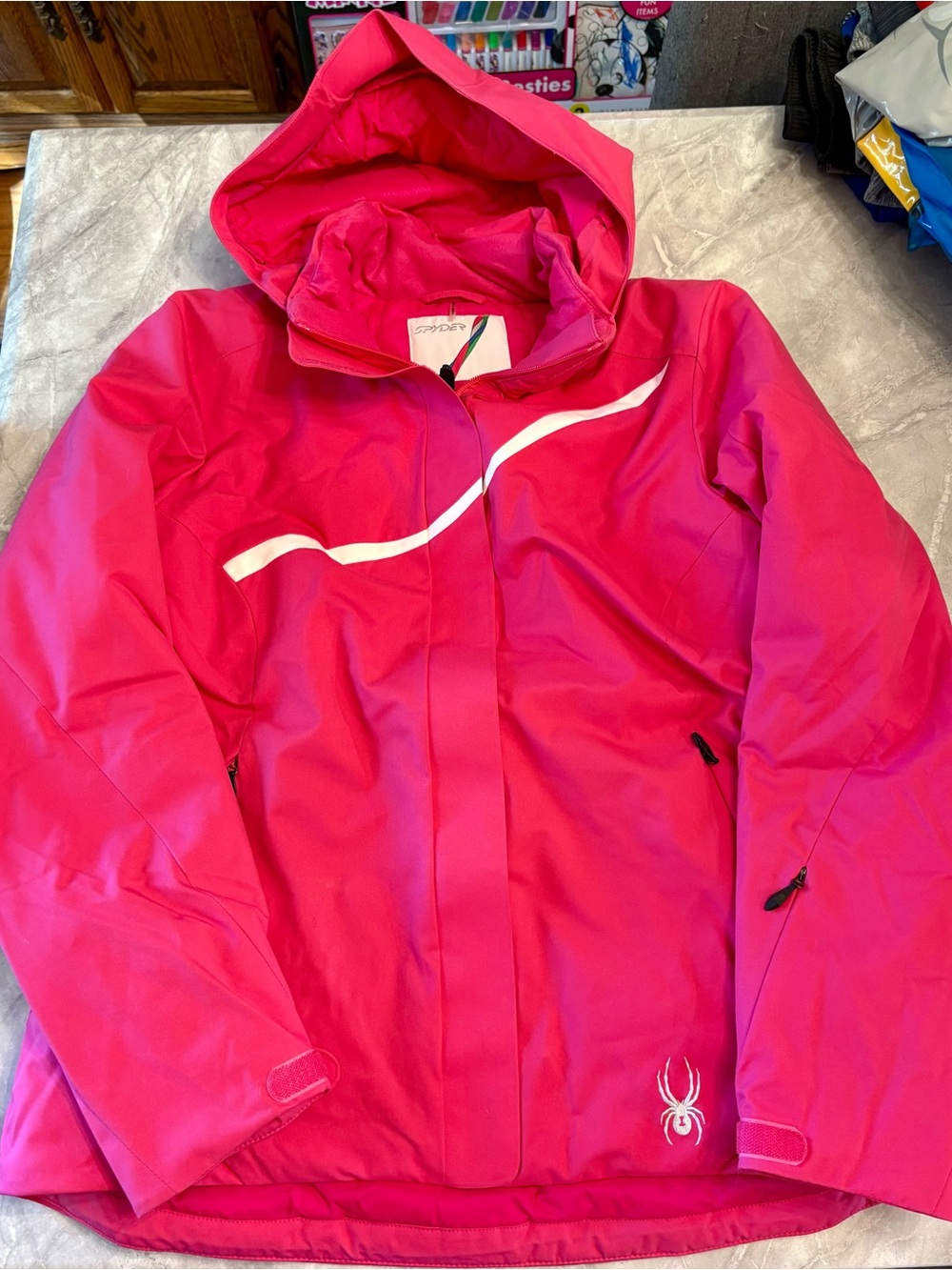 Spyder Women's Pink Hooded Ski Jacket with White Accent